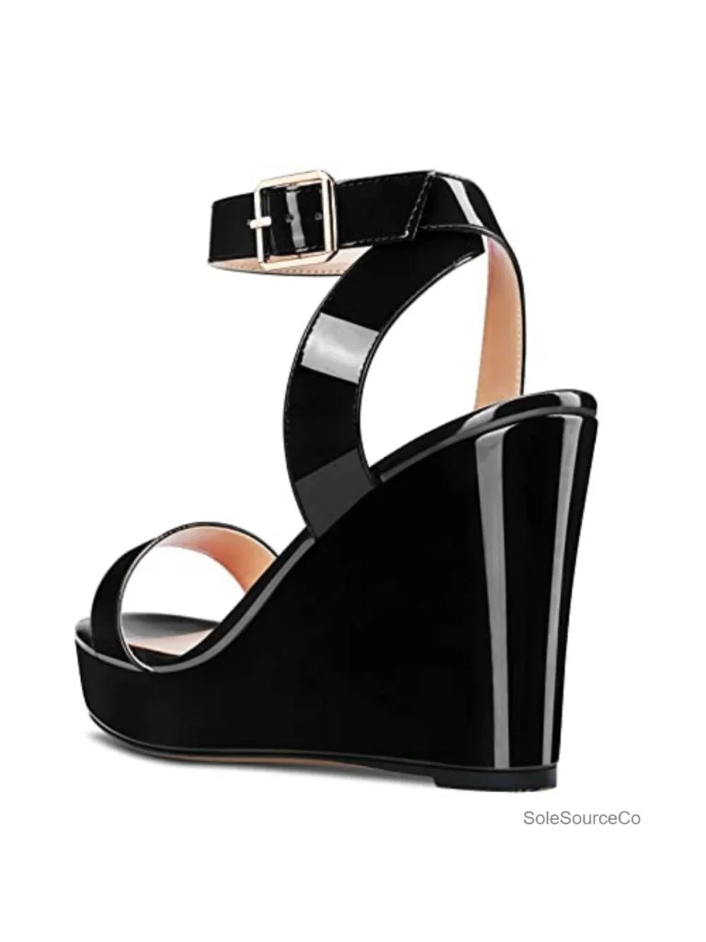 Women's Platform Wedge Sandals with Ankle Strap and Open Toe - 4 Inch Heel